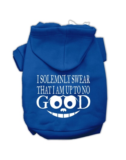 Up to No Good Screen Print Pet Hoodies Blue Size Lg