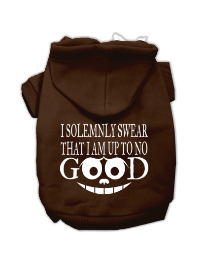Up to No Good Screen Print Pet Hoodies Brown Size Lg