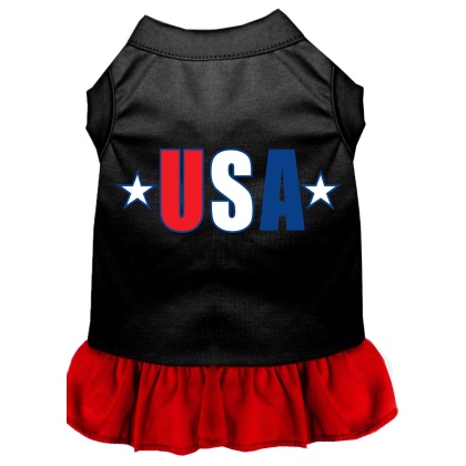 USA Star Screen Print Dress Black with Red Lg