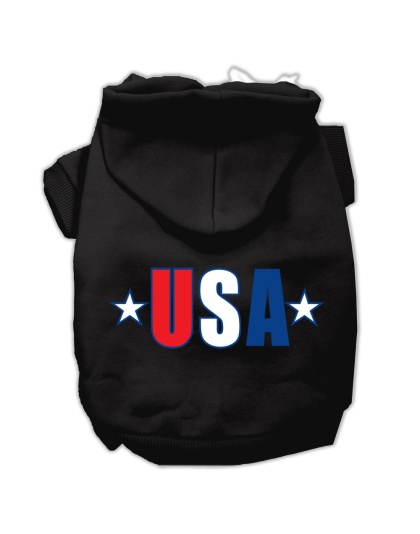 USA Star Screen Print Pet Hoodies Black Size Lg