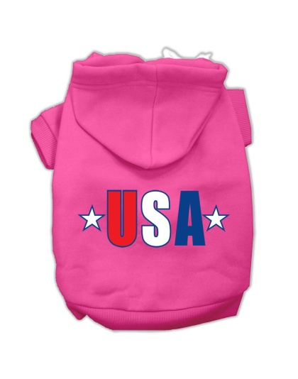 USA Star Screen Print Pet Hoodies Bright Pink Size Lg