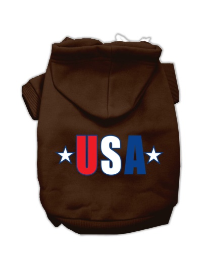 USA Star Screen Print Pet Hoodies Brown Size Lg