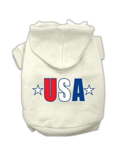 USA Star Screen Print Pet Hoodies Cream Size Lg