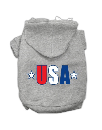 USA Star Screen Print Pet Hoodies Grey Size Lg