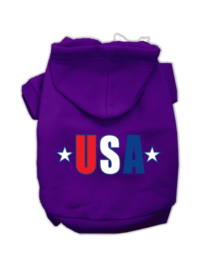 USA Star Screen Print Pet Hoodies Purple Size Lg