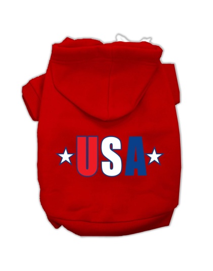 USA Star Screen Print Pet Hoodies Red Size Lg