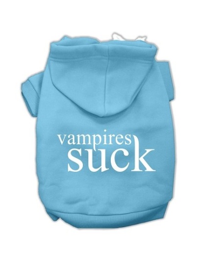 Vampires Suck Screen Print Pet Hoodies Baby Blue Size L