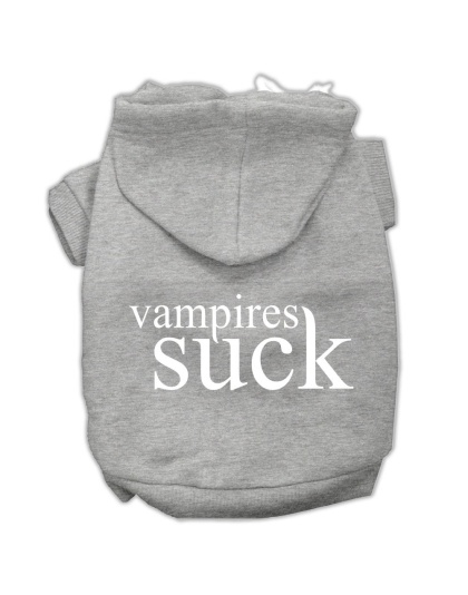 Vampires Suck Screen Print Pet Hoodies Grey Size L