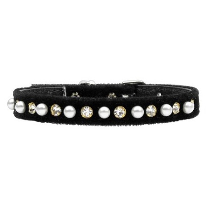 Velvet 3/8" Pearl and Clear Crystals Collar Black 10