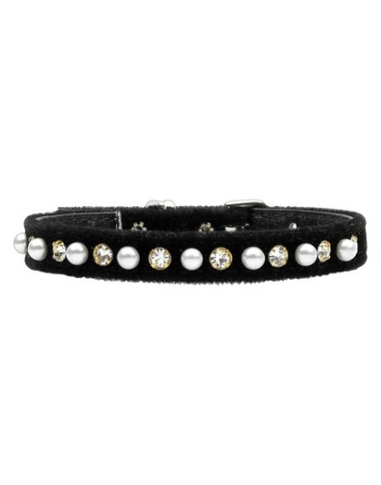 Velvet 3/8" Pearl and Clear Crystals Collar Black 10