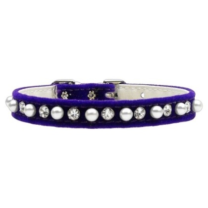 Velvet 3/8" Pearl and Clear Crystals Collar Purple 10