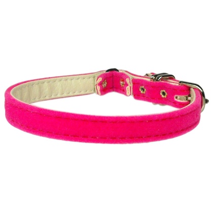 Velvet 3/8" Plain Cat Collar w/ Band Pink 10