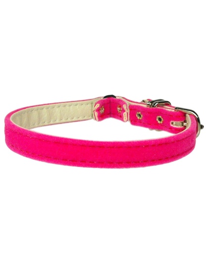 Velvet 3/8" Plain Cat Collar w/ Band Pink 10