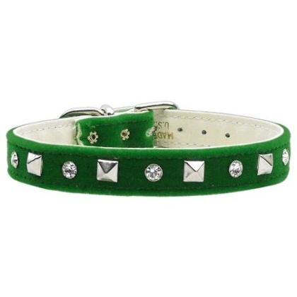 Velvet Crystal and Pyramid Collars Green 10