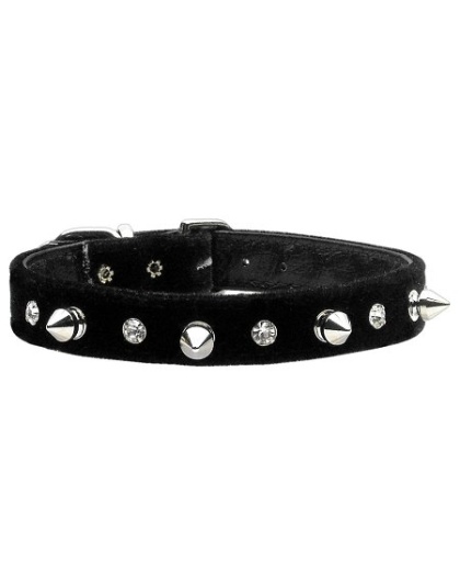 Velvet Crystal and Spike Collars Black 10