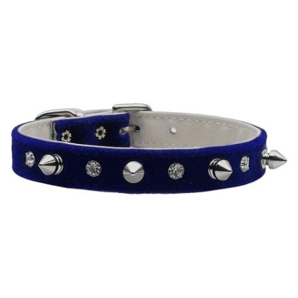 Velvet Crystal and Spike Collars Blue 10