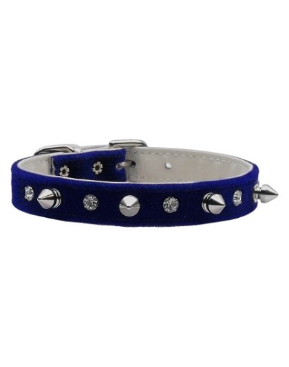 Velvet Crystal and Spike Collars Blue 10