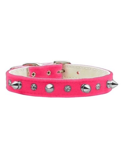 Velvet Crystal and Spike Collars Pink 10