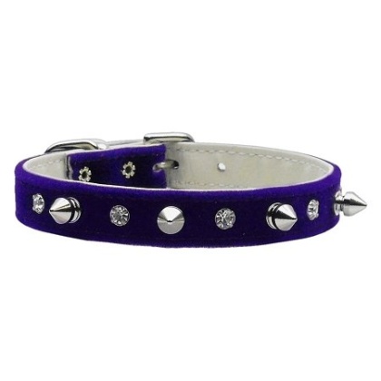 Velvet Crystal and Spike Collars Purple 10