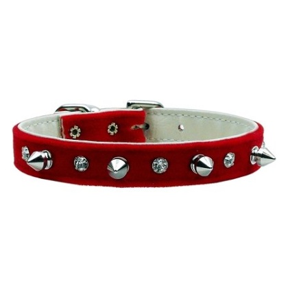 Velvet Crystal and Spike Collars Red 10