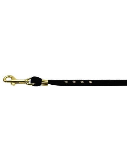 Velvet Flat Leash Black 3/8 Clear Jewel Leash