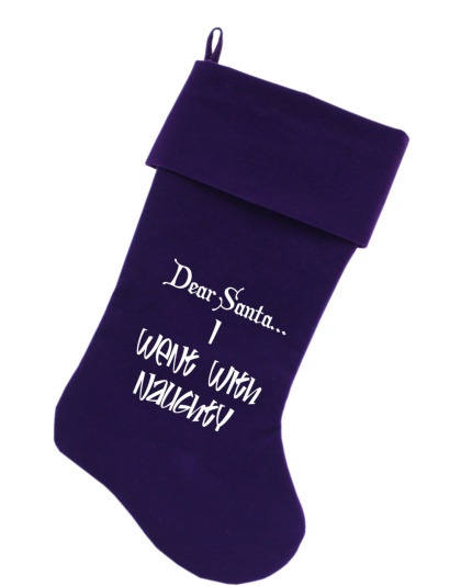 Went with Naughty Screen Print 18 inch Velvet Christmas Stocking Purple
