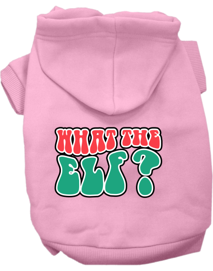 What the Elf Screen Print Dog Hoodie Light Pink Size XS