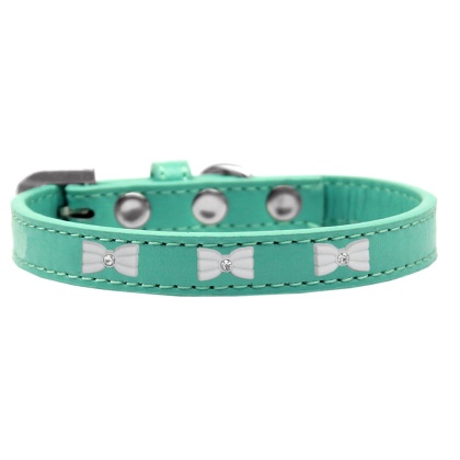 White Bow Widget Dog Collar Aqua Size 10