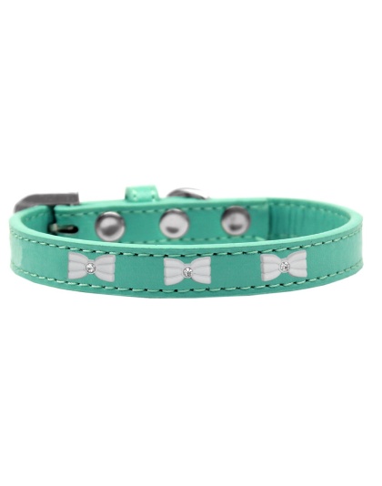 White Bow Widget Dog Collar Aqua Size 10