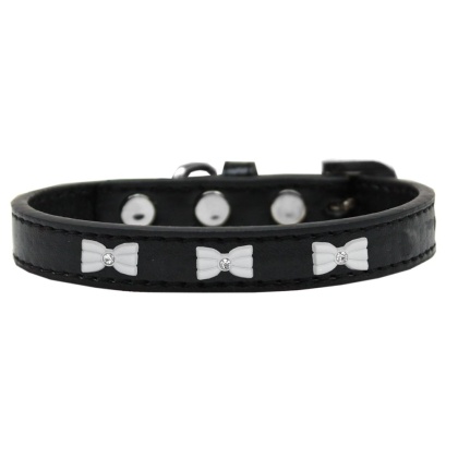 White Bow Widget Dog Collar Black Size 10