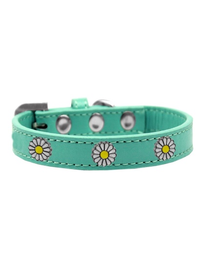 White Daisy Widget Dog Collar Aqua Size 10