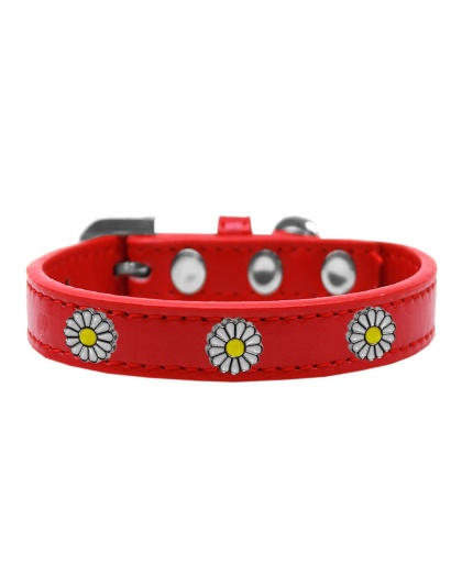 White Daisy Widget Dog Collar Red Size 10