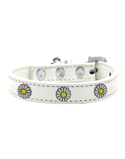 White Daisy Widget Dog Collar White Size 10