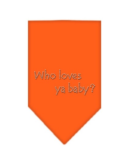 Who Loves Ya Baby Rhinestone Bandana Orange Large