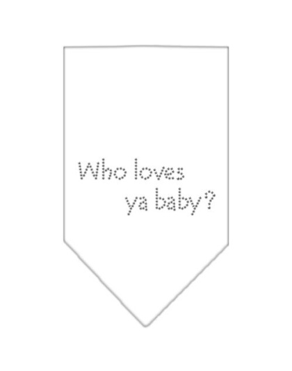 Who Loves Ya Baby Rhinestone Bandana White Large