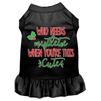 Who Needs Mistletoe Screen Print Dog Dress Black 4X