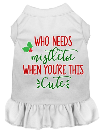 Who Needs Mistletoe Screen Print Dog Dress White 4X