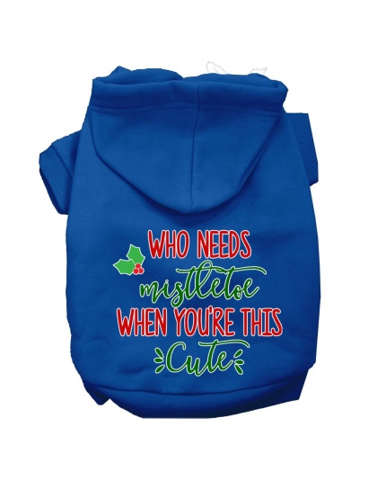 Who Needs Mistletoe Screen Print Dog Hoodie Blue L