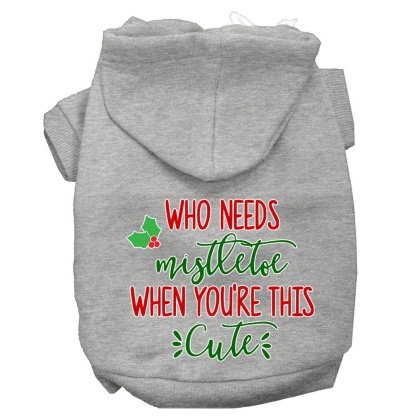 Who Needs Mistletoe Screen Print Dog Hoodie Grey L