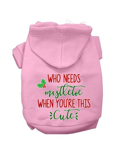 Who Needs Mistletoe Screen Print Dog Hoodie Light Pink L