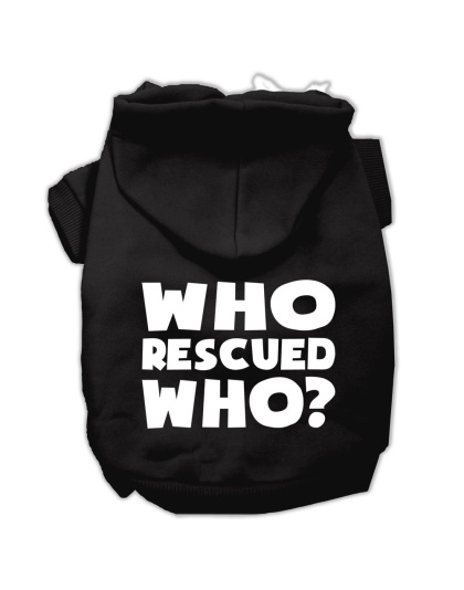 Who Rescued Who Screen Print Pet Hoodies Black Size Lg