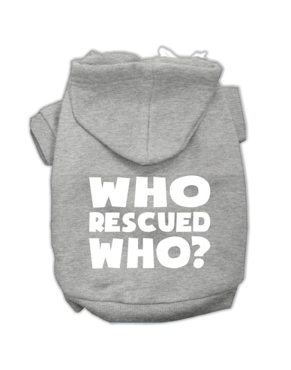 Who Rescued Who Screen Print Pet Hoodies Grey Size Lg