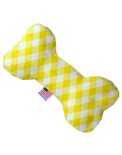 Yellow Plaid 10 inch Canvas Bone Dog Toy