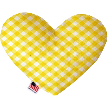 Yellow Plaid 6 inch Canvas Heart Dog Toy