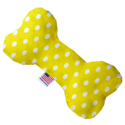 Yellow Polka Dots 10 inch Canvas Bone Dog Toy