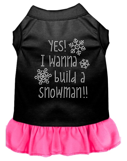 Yes! I want to Build a Snowman Rhinestone Dog Dress Black with Bright Pink Lg