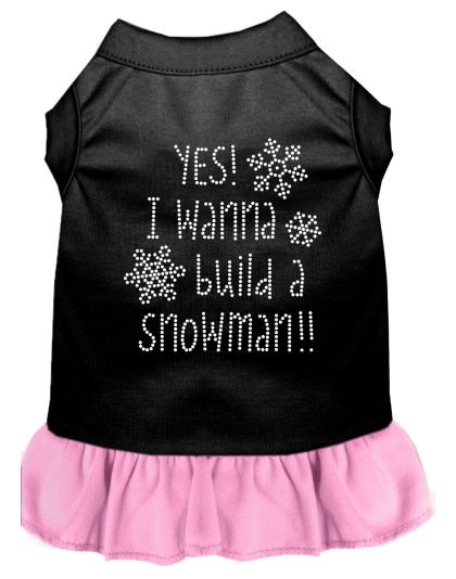 Yes! I want to Build a Snowman Rhinestone Dog Dress Black with Light Pink Lg