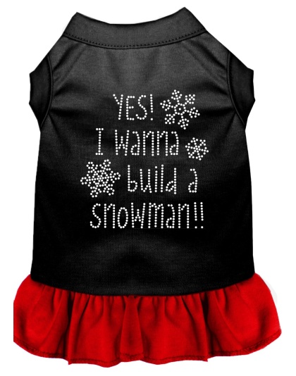 Yes! I want to Build a Snowman Rhinestone Dog Dress Black with Red Lg