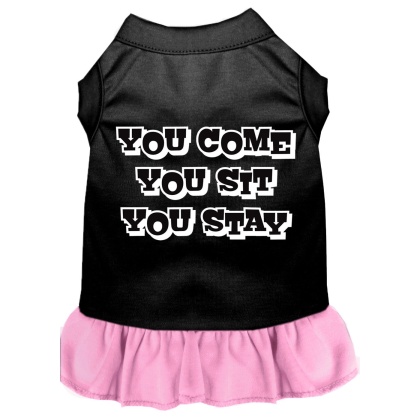 You Come, You Sit, You Stay Screen Print Dress Black with Light Pink Lg