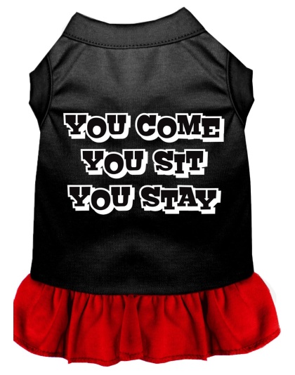 You Come, You Sit, You Stay Screen Print Dress Black with Red Lg